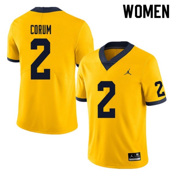 University of Michigan #2 Women's Blake Corum Jersey Yellow Football